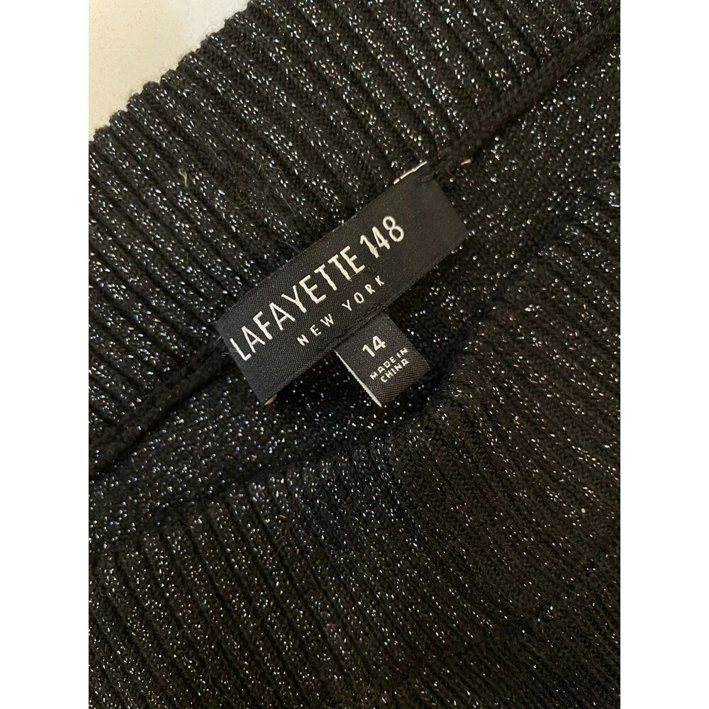 ~ Lafayette 148, Sz 14 Lux Knit Wide Leg High Waist Pull On Stretch Black Silver